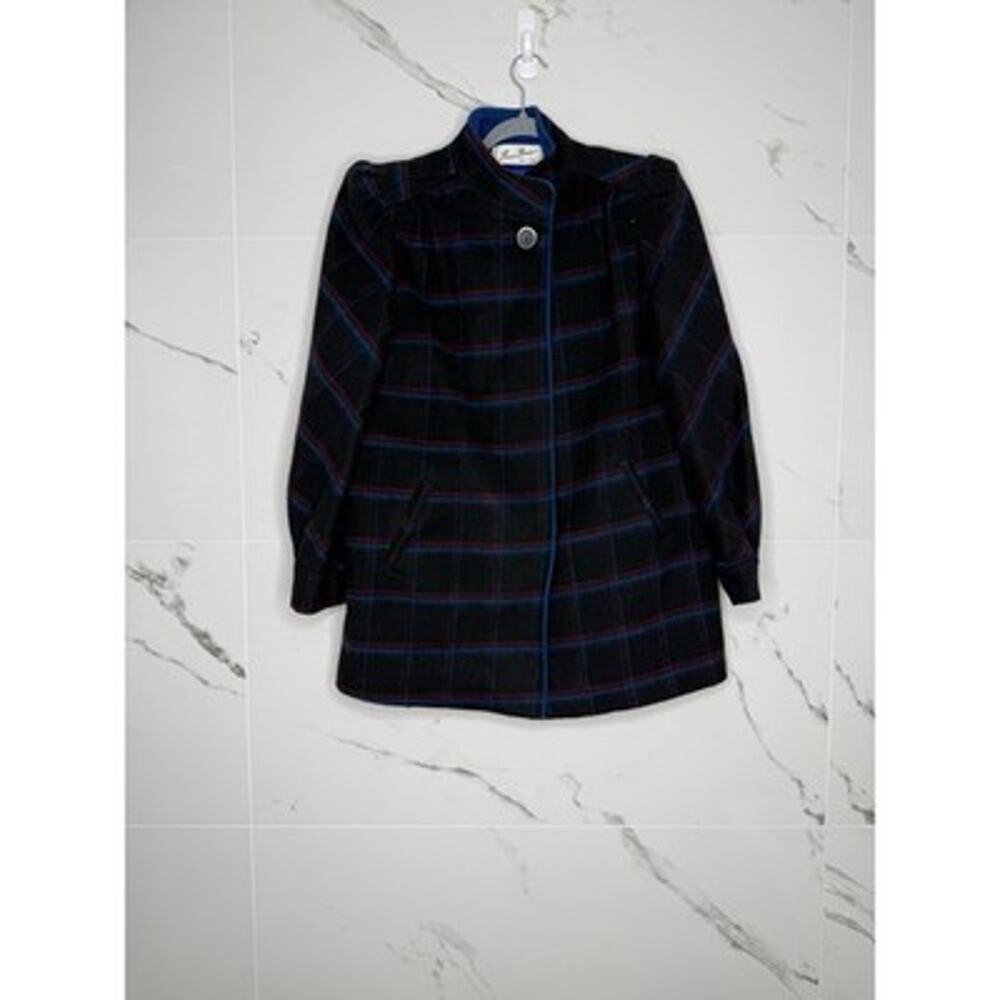Vintage 80's Beau Brem Black Plaid Wool Women's Coat Jacket size 14 Made In USA